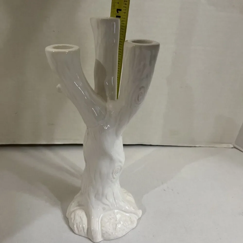 Roscher Natures Nest 3 Tier Candle Stick Holder Tree Trunk White 11 Inches Tall